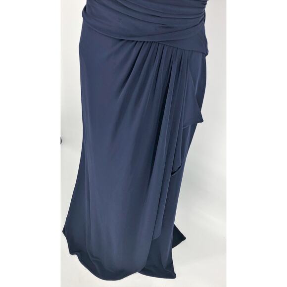 LA FEMME 29996 Column Gown Size 12 Navy Blue Ruched Jersey Formal Dress $348 - Picture 5 of 12